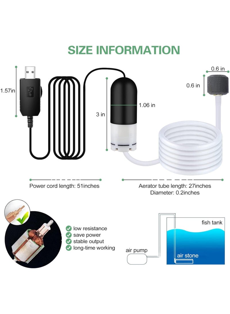 Mini Aquarium Air Pump, USB Air Pump for 5-Gallon (about 15.7L) Aquariums, Adjustable Fish Tank Aerator, Includes Aquarium Air Tube + Air Stone, USB Power Bank Aquarium Air Pump - Image 3