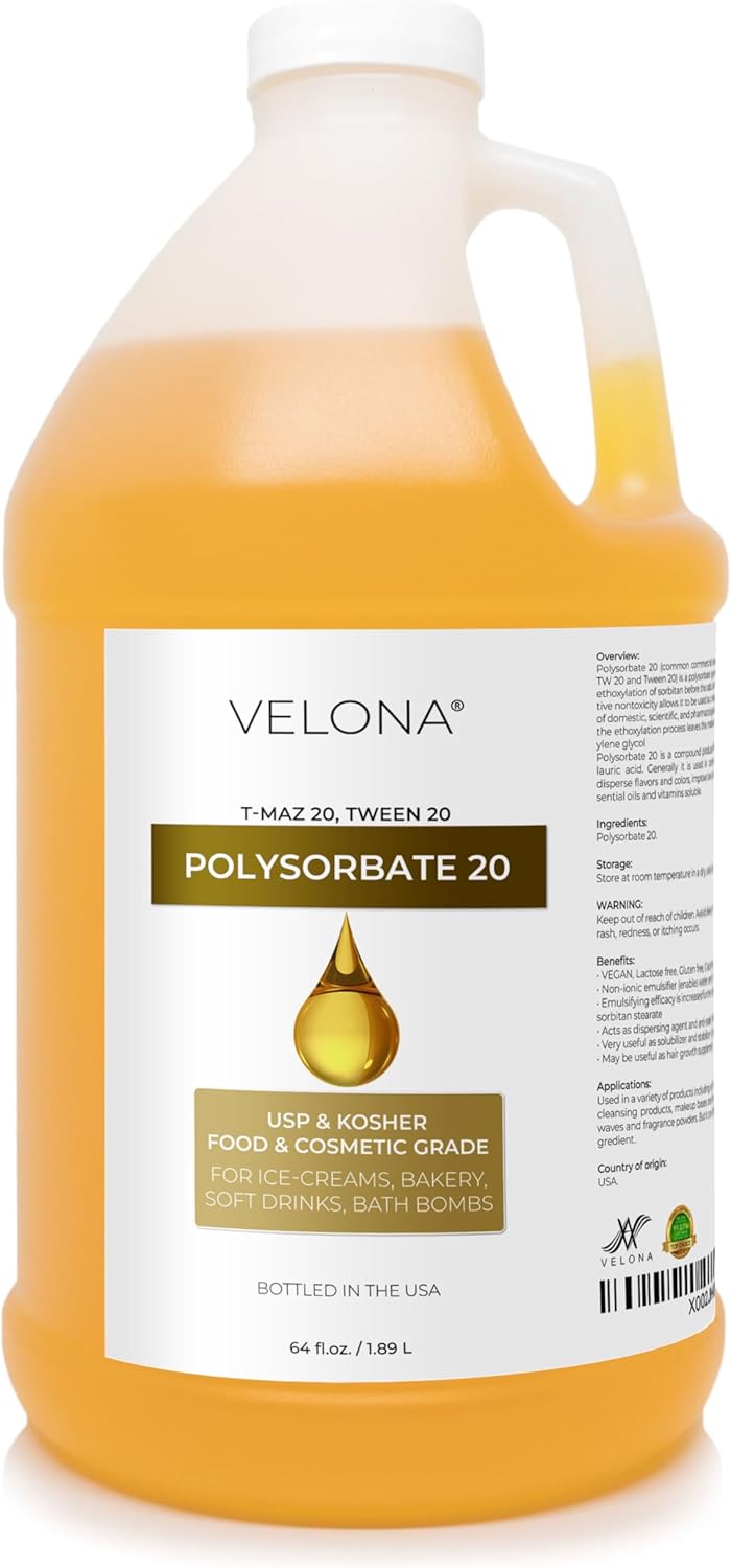 Polysorbate 20 by Velona  64 Fl Oz  Solubilizer Food  Cosmetic Grade  All Natural for Cooking Skin Care and Bath Bombs  Use Today  Enjoy Results