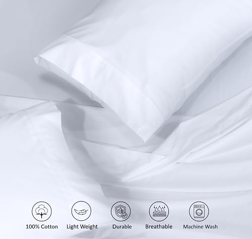 RUVANTI 100% Cotton Sheets Queen Size Set, 4 Pieces, Soft & Breathable Percale Weave Bedding, Deep Pocket 16", Hotel Standard, Crisp Cool Feeling, Durable, Perfect Dyed Bed Sheet, Bright White - Image 4