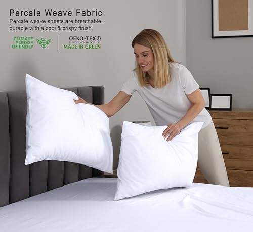 RUVANTI 100% Cotton Sheets Queen Size Set, 4 Pieces, Soft & Breathable Percale Weave Bedding, Deep Pocket 16", Hotel Standard, Crisp Cool Feeling, Durable, Perfect Dyed Bed Sheet, Bright White - Image 3