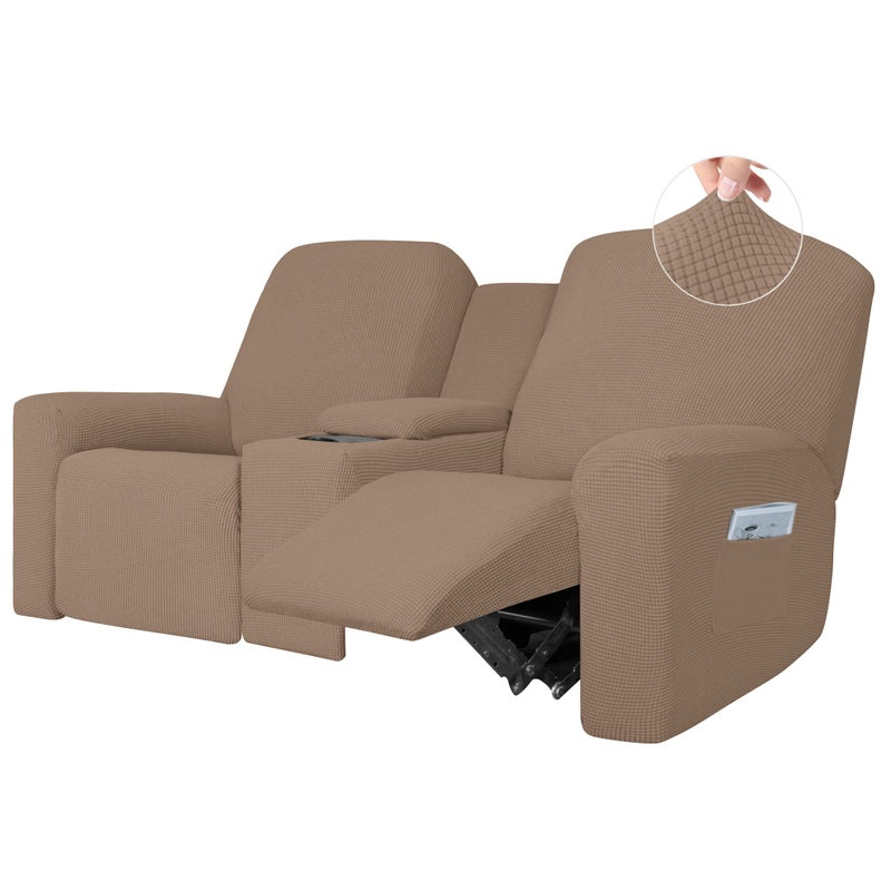 أريكة قابلة للإمالة مكونة من قطعة واحدة سهلة الاستخدام مع غطاء وسطي وغطاء أريكة قابل للإمالة بمسند وحامل وغطاء لحماية الأثاث لون جمل