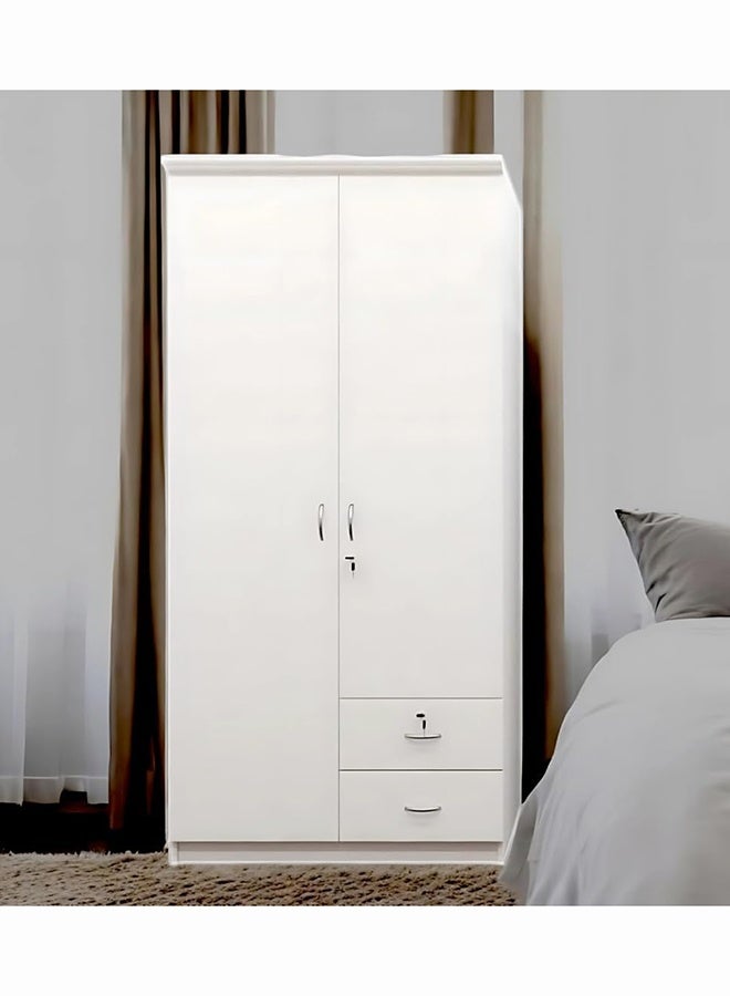 2-Door MDF Wardrobe Cupboard Cabinet with 2 Drawers, Hanging Rod & Shelves, White, L 90 x W 55 x H 190 cm
