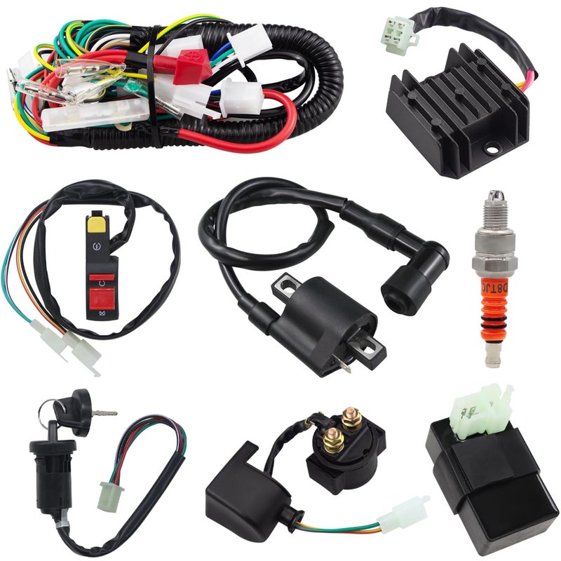 Amavoler Complete Wiring Harness CDI Ignition Coil Solenoid Relay Spark Plug Kits Replacement Parts Fit for Most 150CC 200CC 250CC Chinese Made ATV Go Kart Quad 4 Wheeler Dirt Pit Bikes Set of 8 - Image 3