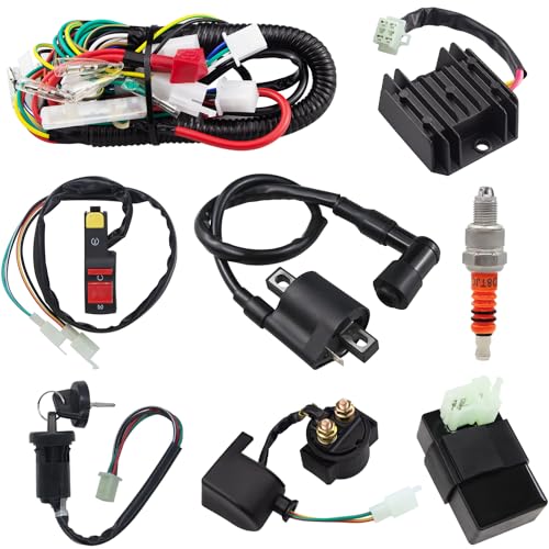 Amavoler Complete Wiring Harness CDI Ignition Coil Solenoid Relay Spark Plug Kits Replacement Parts Fit for Most 150CC 200CC 250CC Chinese Made ATV Go Kart Quad 4 Wheeler Dirt Pit Bikes Set of 8 - Image 1