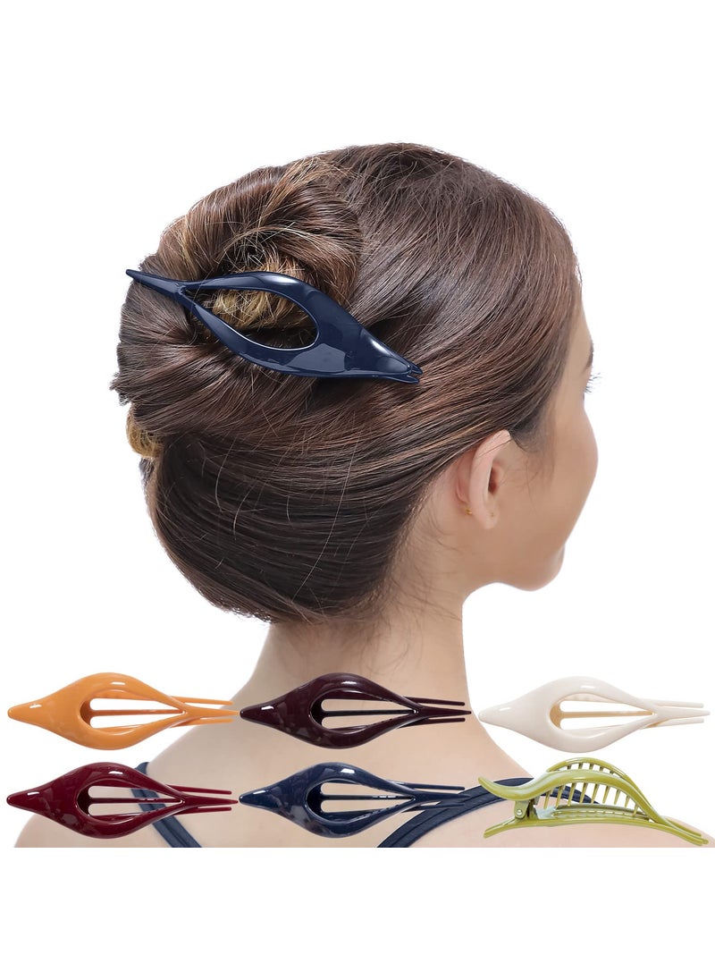RC ROCHE ORNAMENT - RC ROCHE ORNAMENT 6 Pcs Womens Premium Quality Plastic Hollow Oval Leave Eyelet Elegant Curved Hair Fashion Accessory Clamp Anti Slip Side Slide Clutcher Clips, Medium Classic Multicolor - Image 1