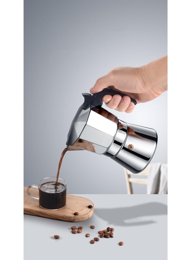 Bukela Stainless Steel Moka Pot, 6 Cup Stovetop Espresso Maker for Authentic Italian Coffee - Durable Rust-Proof Coffee Percolator, Premium Espresso Coffee Maker for Home and Outdoor Use - Image 4