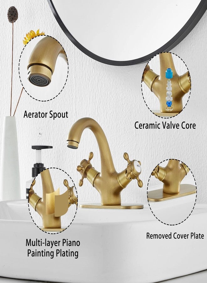 GGStudy Bathroom Faucet Antique Brass Bathroom Vanity Faucet Single Handle One Hole Bathroom Sink Faucet Basin with Cover Plate - Image 5