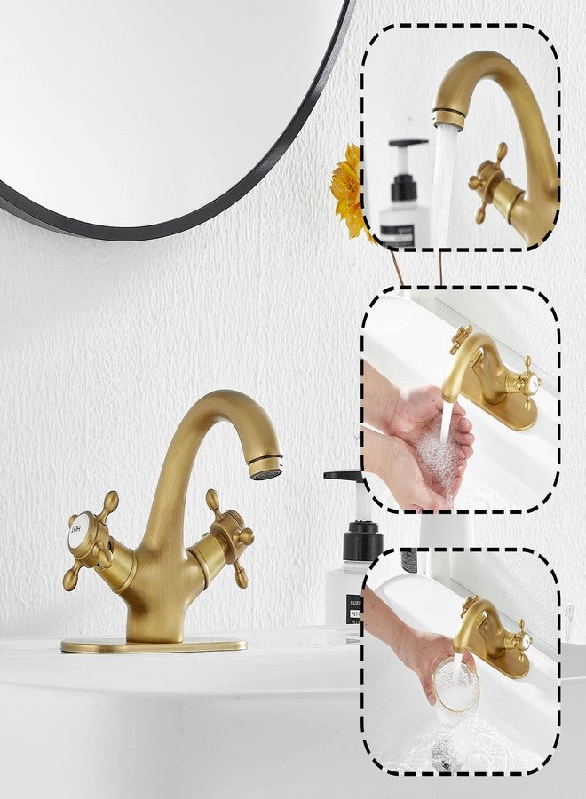 GGStudy Bathroom Faucet Antique Brass Bathroom Vanity Faucet Single Handle One Hole Bathroom Sink Faucet Basin with Cover Plate - Image 4