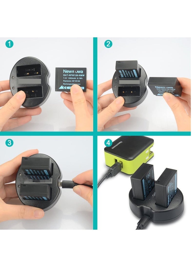 Excefore Dual USB Charger for Fujifilm NP-W126 NP-W126S and Fujifilm FinePix X-Pro1 X-Pro2 HS30EXR HS33EXR HS35EXR HS50EXR X100F X-A1 X-A2 X-A3 X-A5 X-E1 X-E2 X-M1 X-T1 X-T2 X-T10 X-T20 X-T100 X-H1  - Image 5
