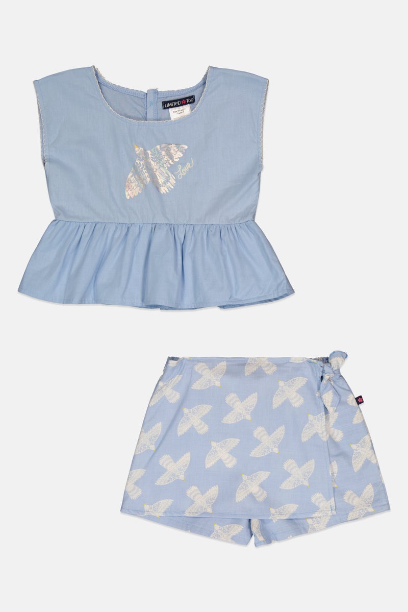 Limited Too Kids Girls 2 Pieces Graphic Print Dress And Skort Set, Blue - Image 3