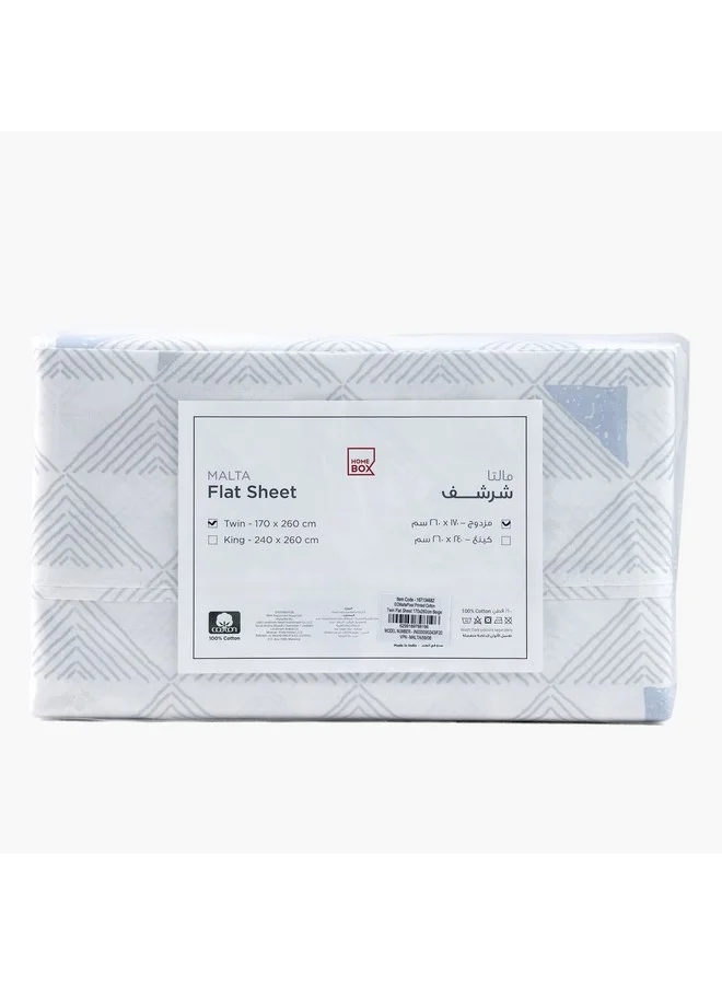 Home Box Malta Pixel Printed Cotton Twin Flat Sheet 260 x 170 cm
