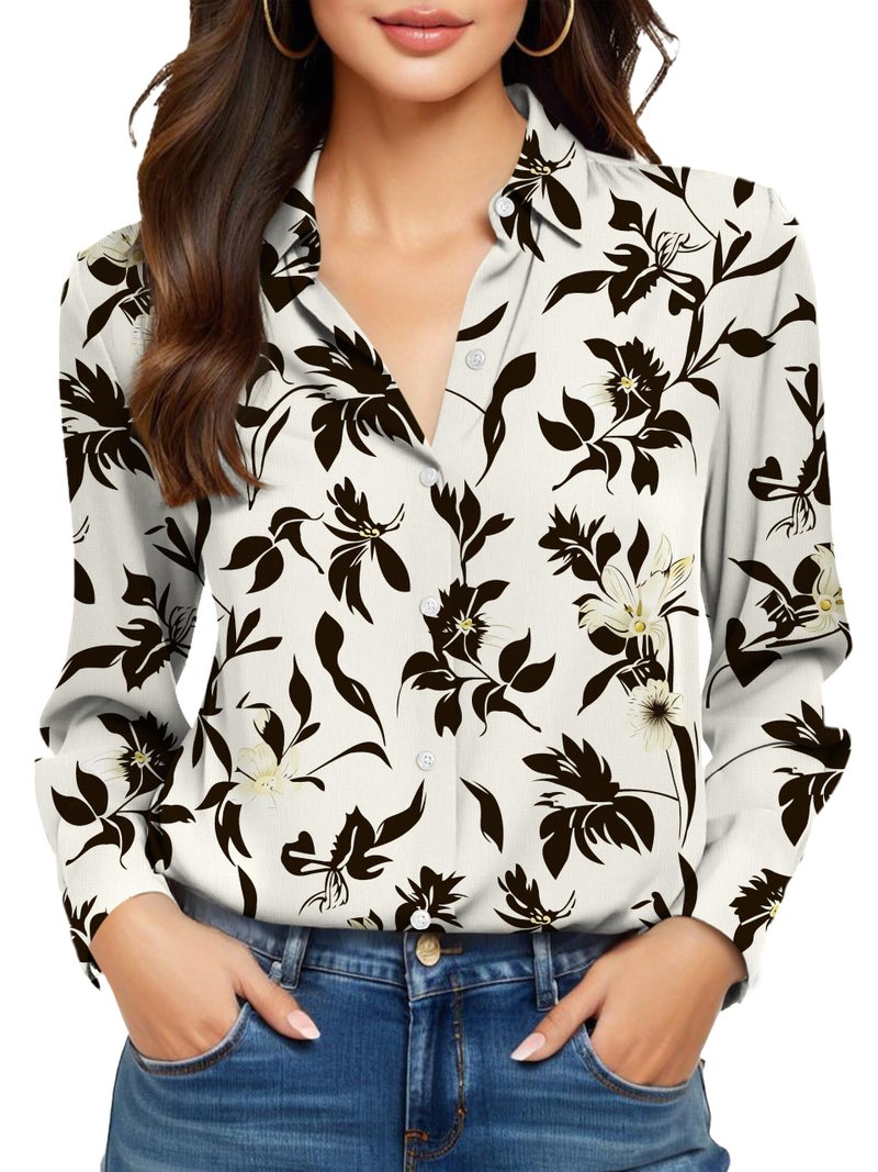 COUXILY Womens Button Down Blouse Long Sleeve Shirts for Women Tops Fall Business Casual Shirt Work Dressy Fashion Blouses Formal Elegant Trending Classy Print Office Boutique Floral 05 M - Image 1