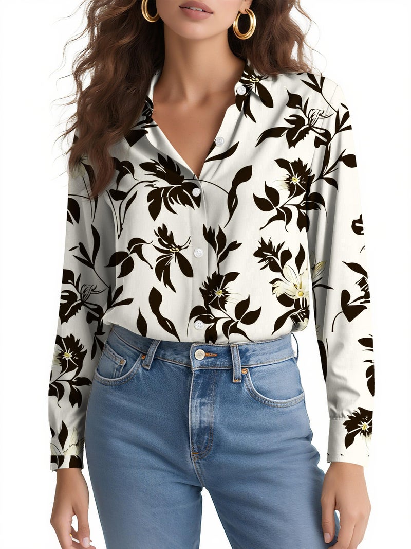 COUXILY Womens Button Down Blouse Long Sleeve Shirts for Women Tops Fall Business Casual Shirt Work Dressy Fashion Blouses Formal Elegant Trending Classy Print Office Boutique Floral 05 M - Image 2