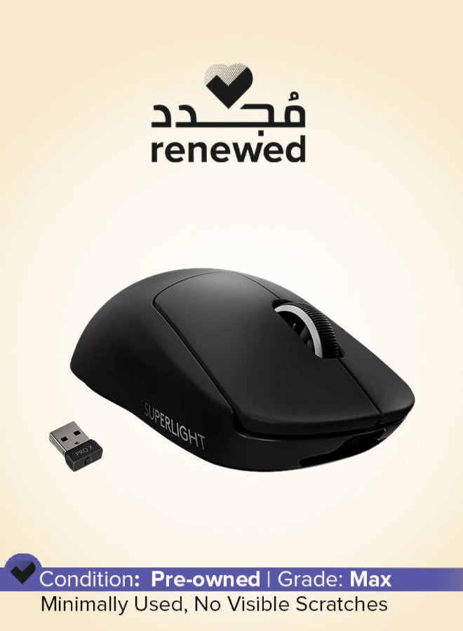 لوجيتيك مجدد - ماوس جي برو إكس سوبرلايت لاسلكي، اتصال 2.4 جيجاهرتز، تسارع 40G، مستشعر 25600 DPI هيرو 25K، عمر بطارية 70 ساعة، 5 أزرار، متوافق مع ويندوز وماك، دولي - Image 1