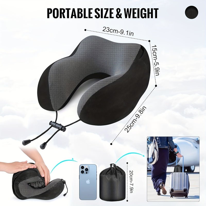 Grey Velvet Airplane Hooded Neck Pillow 360 Head Support Breathable with Eye Mask - Image 2