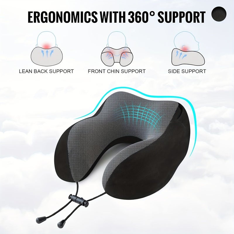 Grey Velvet Airplane Hooded Neck Pillow 360 Head Support Breathable with Eye Mask - Image 4