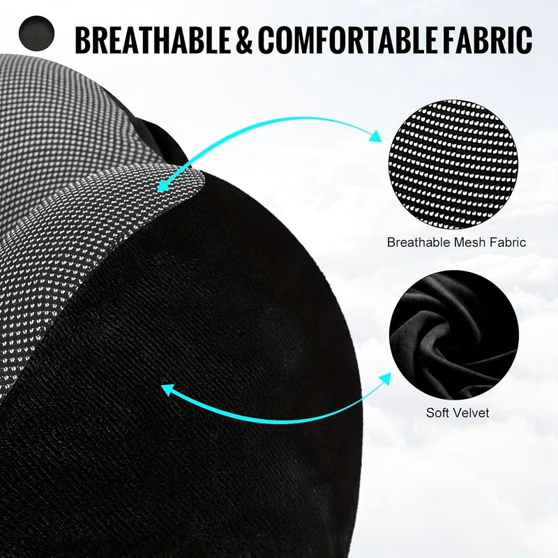 Grey Velvet Airplane Hooded Neck Pillow 360 Head Support Breathable with Eye Mask - Image 3