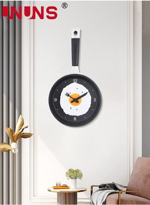 Creative Wall Clock,3D Frying Pan Wall Mounted Clock,Kitchen Decor Fried Egg Shape Pot Design Wall Clock
