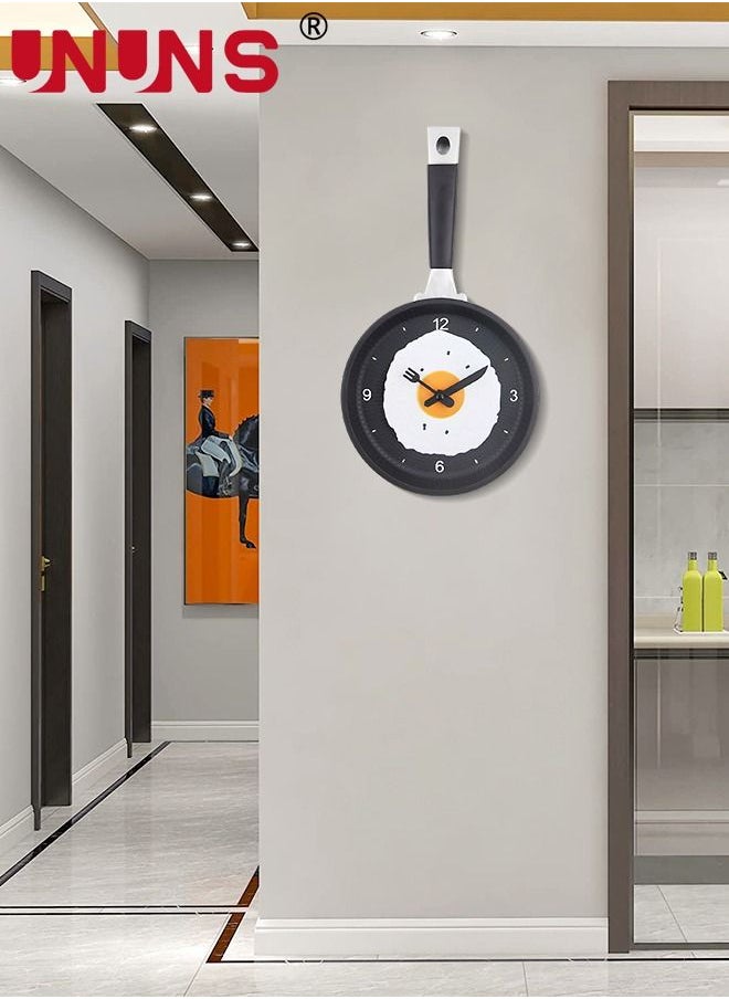 UNUNS - Creative Wall Clock,3D Frying Pan Wall Mounted Clock,Kitchen Decor Fried Egg Shape Pot Design Wall Clock - Image 1