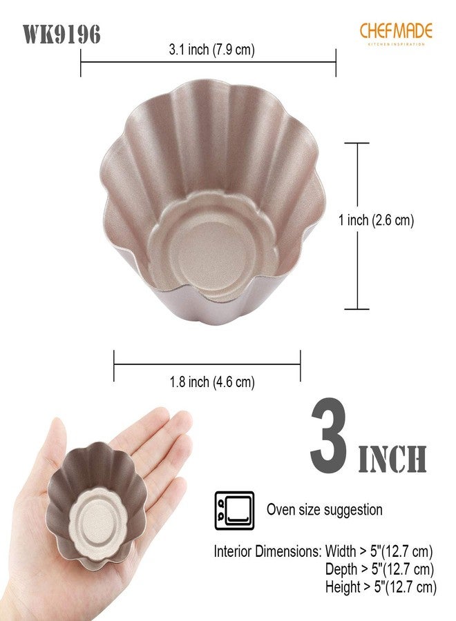 CHEFMADE Mini Pudding Pan Set, 3-Inch 4Pcs Non-Stick Egg Tart Mold Flower-shaped Pie Bread and Cake Pan Bakeware for Oven and Instant Pot Baking (Champagne Gold) - Image 2