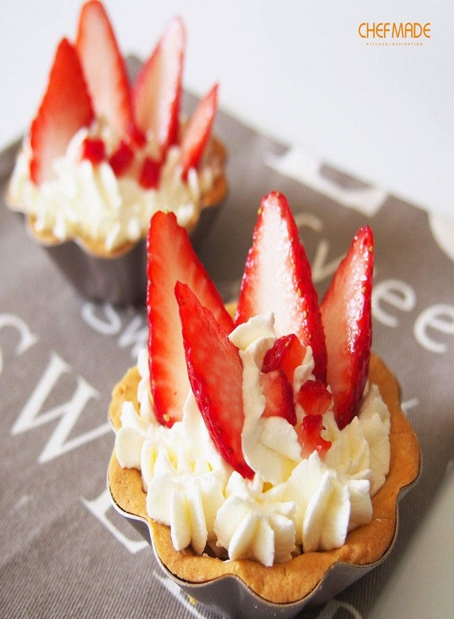 CHEFMADE Mini Pudding Pan Set, 3-Inch 4Pcs Non-Stick Egg Tart Mold Flower-shaped Pie Bread and Cake Pan Bakeware for Oven and Instant Pot Baking (Champagne Gold) - Image 3