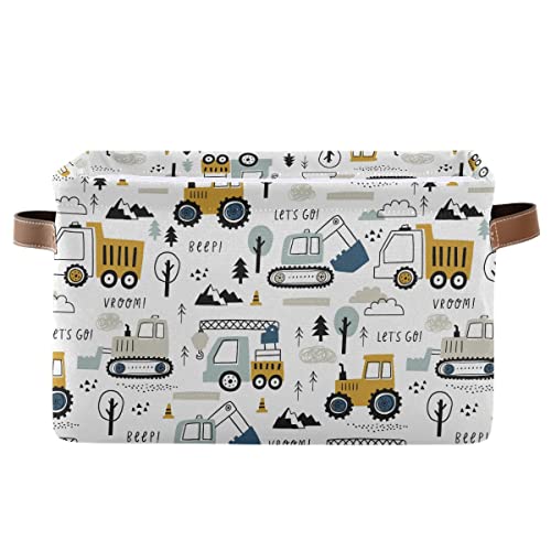 Wamika Excavator Truck Toy Storage Basket Fabric Kitchen Baskets Cars Boys Toys Open Home Storage Bins Boxes Foldable Organizer Bag for Baby Cloth Book Shelf Closet Baskets 16128 Inches - Image 1