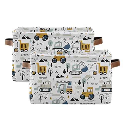 Wamika Excavator Truck Toy Storage Basket Fabric Kitchen Baskets Cars Boys Toys Open Home Storage Bins Boxes Foldable Organizer Bag for Baby Cloth Book Shelf Closet Baskets 16128 Inches - Image 3