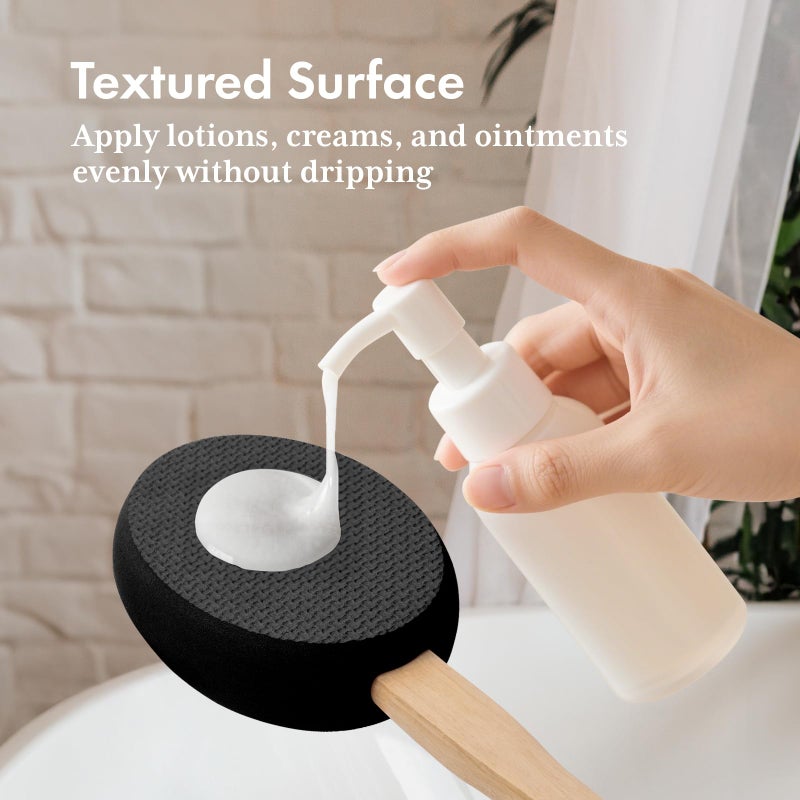 AmazerBath Lotion Applicator for Back, Feet, 4 Replaceable Pads with 1 Long Handled, Back Sunscreen Applicator for Elderly, Women, Apply Cream Medicine Skin Cream Moisturizer Sunscreen Tanner, Black - Image 3