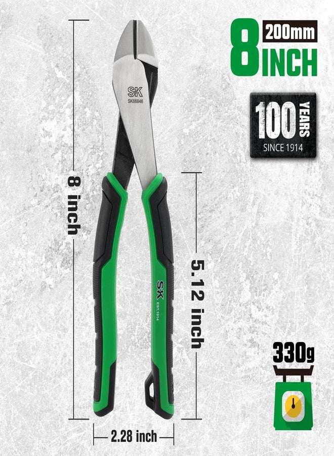 SK 8-Inch Diagonal Pliers, Heavy Duty Side Cutters, High Carbon Steel, Ergonomic Anti-slip Handle for Comfortable Grip - Image 3
