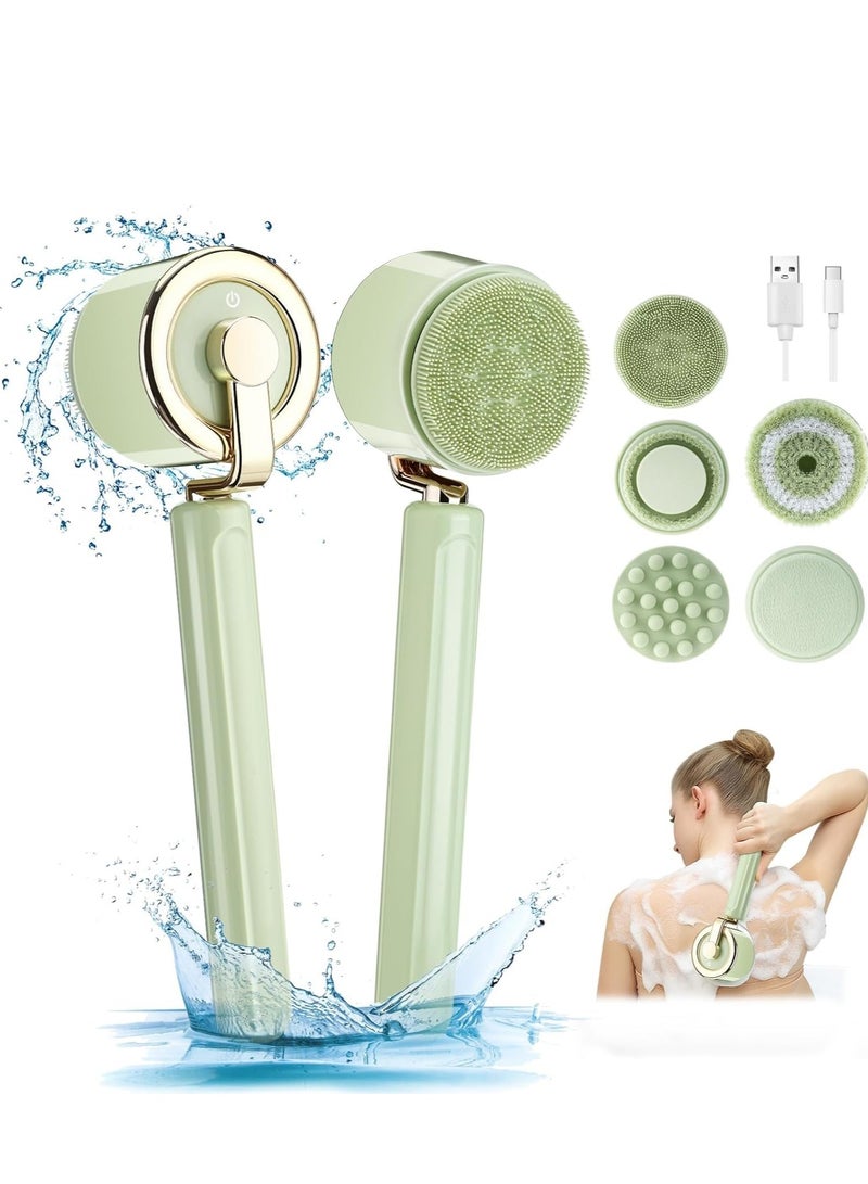SYOSI Electric Body Scrubber with 5 Large Brush Heads, Long Handle Shower Back for Body,3 Gear Adjustment Deep Cleansing Scrub - Image 1