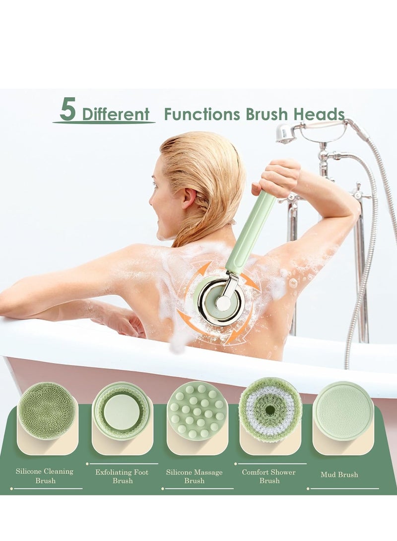SYOSI Electric Body Scrubber with 5 Large Brush Heads, Long Handle Shower Back for Body,3 Gear Adjustment Deep Cleansing Scrub - Image 4