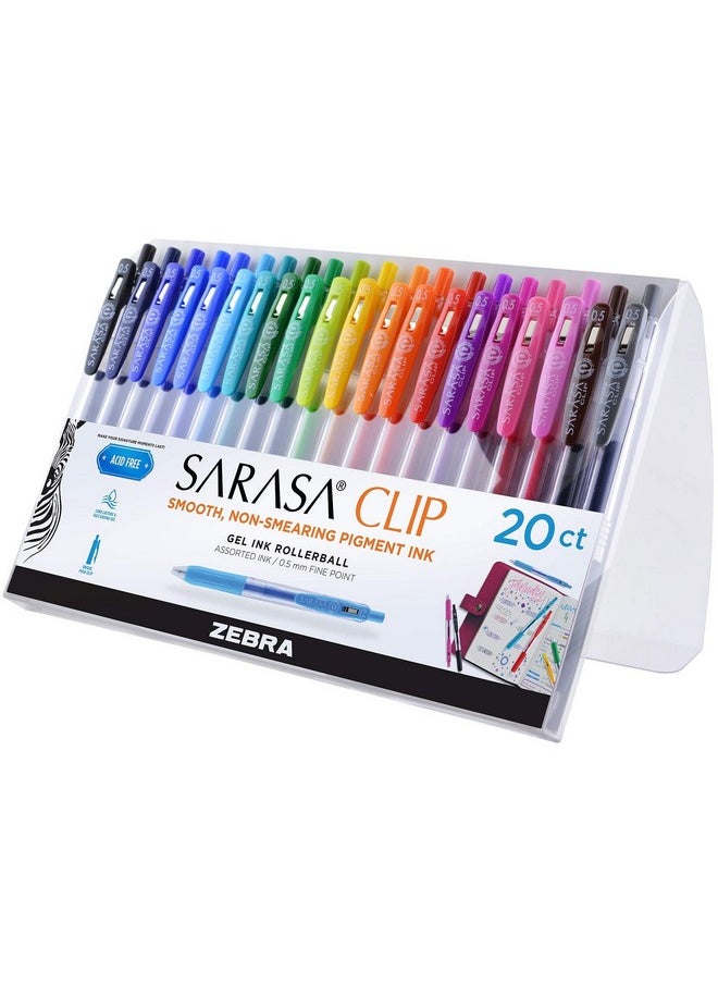 Zebra Pen Zebra Pen Sarasa Clip Retractable Gel Pen, Fine Point, 0.5mm, Rainbow Assorted Colors, 20-Pack  - Image 1