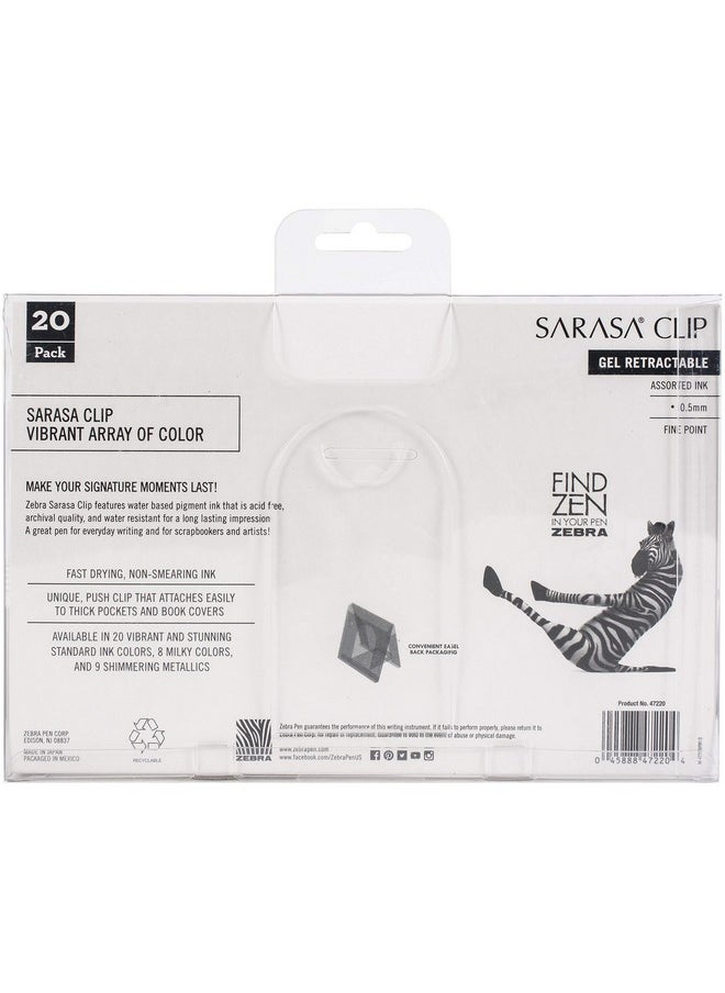 Zebra Pen Zebra Pen Sarasa Clip Retractable Gel Pen, Fine Point, 0.5mm, Rainbow Assorted Colors, 20-Pack  - Image 4