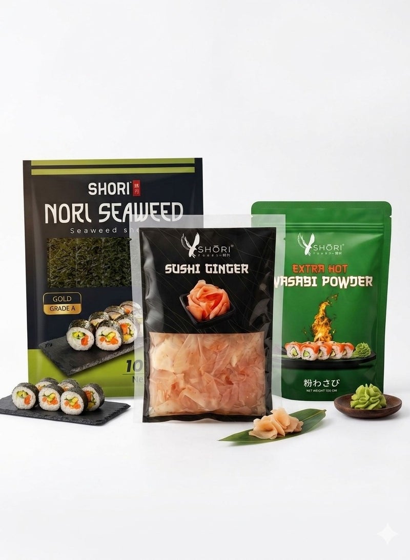 Nori Sushi (10 sheets) + Wasabi powder + Pickled ginger