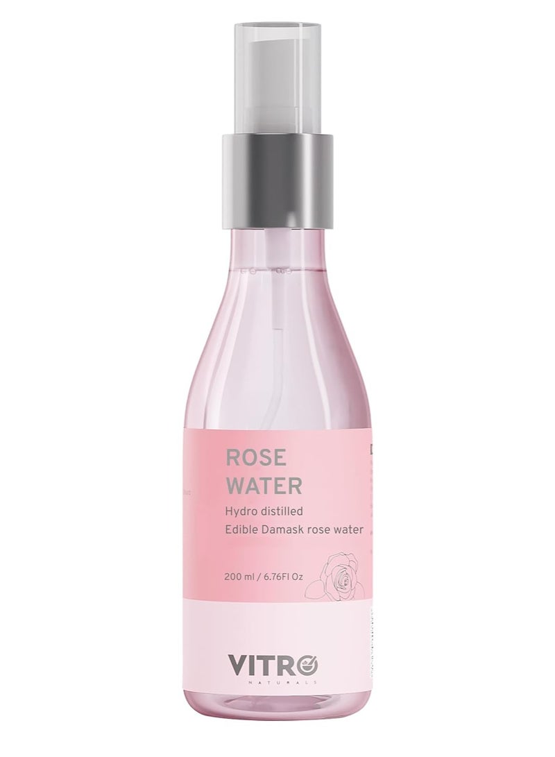 VITRO Rose Water Spray for Face 200ml | Pure Gulab Jal | No Additives, Chemicals, or Preservatives | Natural Toner for Hydrated, Glowing Skin | Hydro Distilled - Image 1