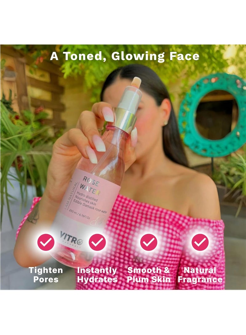 VITRO Rose Water Spray for Face 200ml | Pure Gulab Jal | No Additives, Chemicals, or Preservatives | Natural Toner for Hydrated, Glowing Skin | Hydro Distilled - Image 3