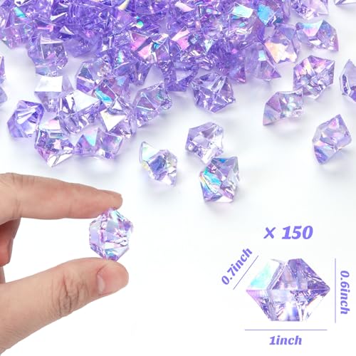 DomeStar دوستار 150 قطعة ثلج مزيف بنفسجي، ألماس مزيف لامع، جواهر بلاستيكية لتزيين الأوعية لمناسبات الزفاف والاحتفالات، عرض على الطاولة - Image 2