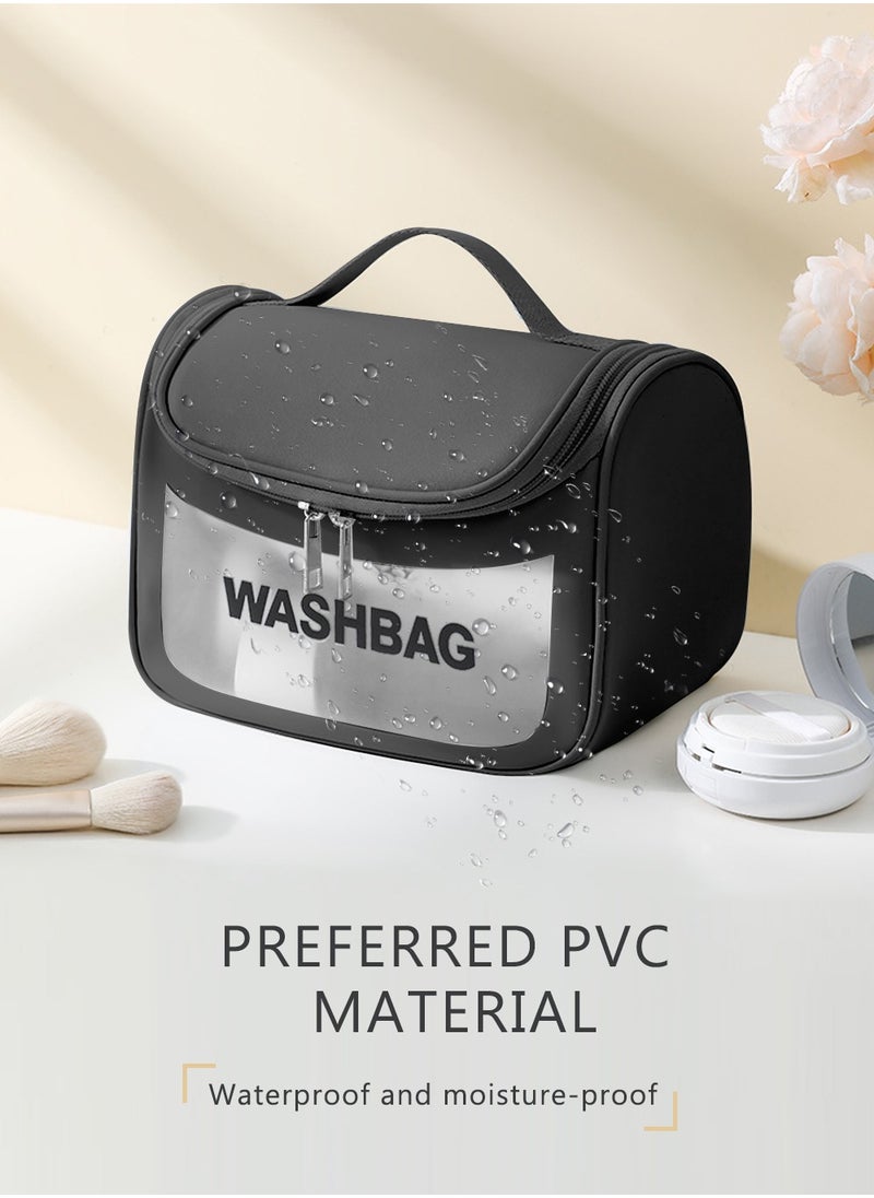 HomarKet Large Capacity Travel Cosmetic Bag,Multifunctional Storage Travel Makeup Bags,Compartment Cosmetic Toiletries Bag Travel Cosmetic Cases Waterproof Portable Makeup Pouch for Women Girls Men, Black  - Image 2