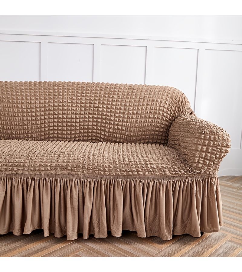 Dark Camel Seersucker Elastic Sofa Cover 1 Person Home Decoration - Image 4