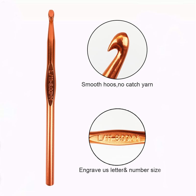 Weabetfu Aluminum Crochet Hook,Soft Grip Crocheting Hooks for Knitting Craft Yarn,Crochet Hooks Size L,8.0mm-New - Image 2