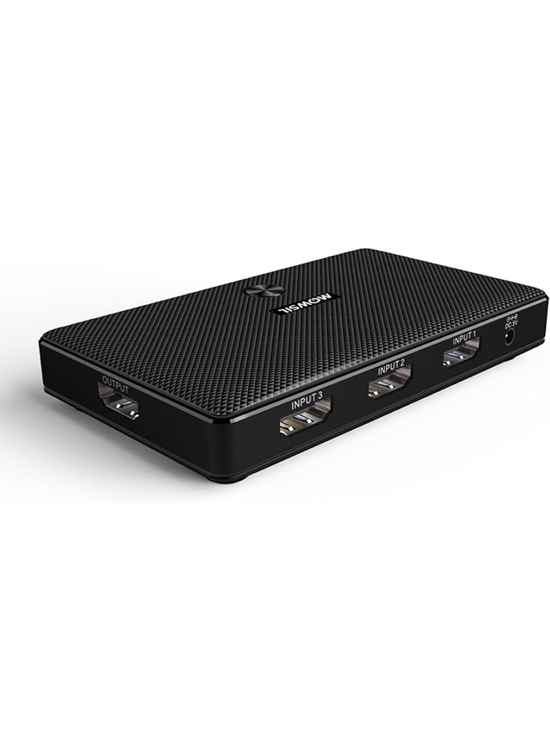 MOWSIL Mowsil HDMI Switch 3 in 1 Out, 4K@60Hz, HDMI 2.0, 18Gbps, HDR, HDCP 2.2, 3D, IR Remote, Supports 4K/60Hz, 1080P, DTS, Dolby  - Image 1