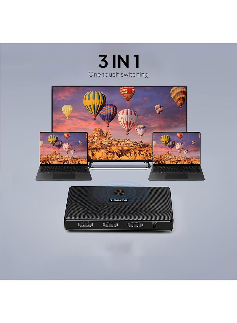 MOWSIL Mowsil HDMI Switch 3 in 1 Out, 4K@60Hz, HDMI 2.0, 18Gbps, HDR, HDCP 2.2, 3D, IR Remote, Supports 4K/60Hz, 1080P, DTS, Dolby  - Image 4