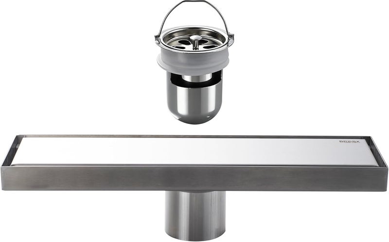 BRIMIX Stainless Steel 304 Floor Drain with Removable Tile Insert Grate - 8 x 30 cm Brushed Finish - Image 1