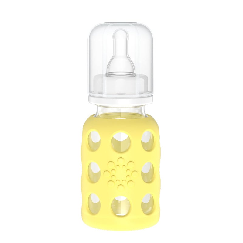 Lifefactory Glass Baby Bottle with Stage 1 Nipple and Protective Silicone Sleeve Banana 4 Oz - Image 1