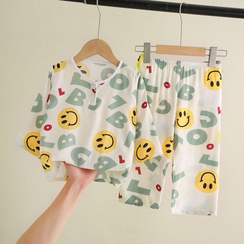 Kids Pajama Set Cotton Breathable Sleepwear Smiling face 