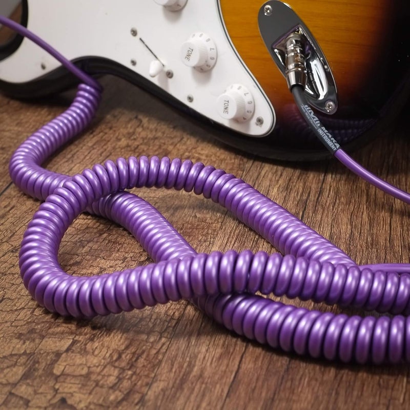 MAKA Premium Guitar Coil Cable 40 Feet, Instrument Coiled Curly Cord for Guitar Bass, 1/4 inch Right Angle to Straight, Purple - Image 3