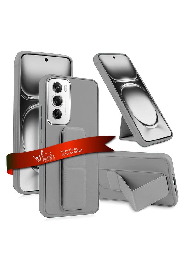 Wtech Oppo Reno12 Pro 5G 2024 Hand Grip Foldable Magnetic Kickstand Wrist Strap Finger Grip With Built-In Iron Case Cover Grey - Image 1