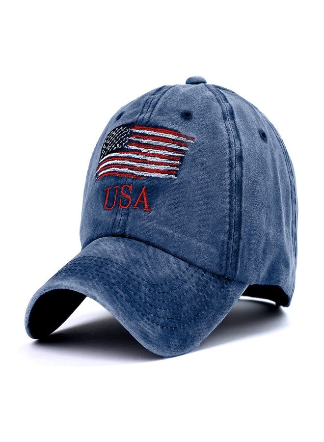 Aavjo , Denim Cotton Baseball Head Cap with Adjustable Buckle for Men Women Adults - Small Flag (Small Flag - Blue) - Image 1