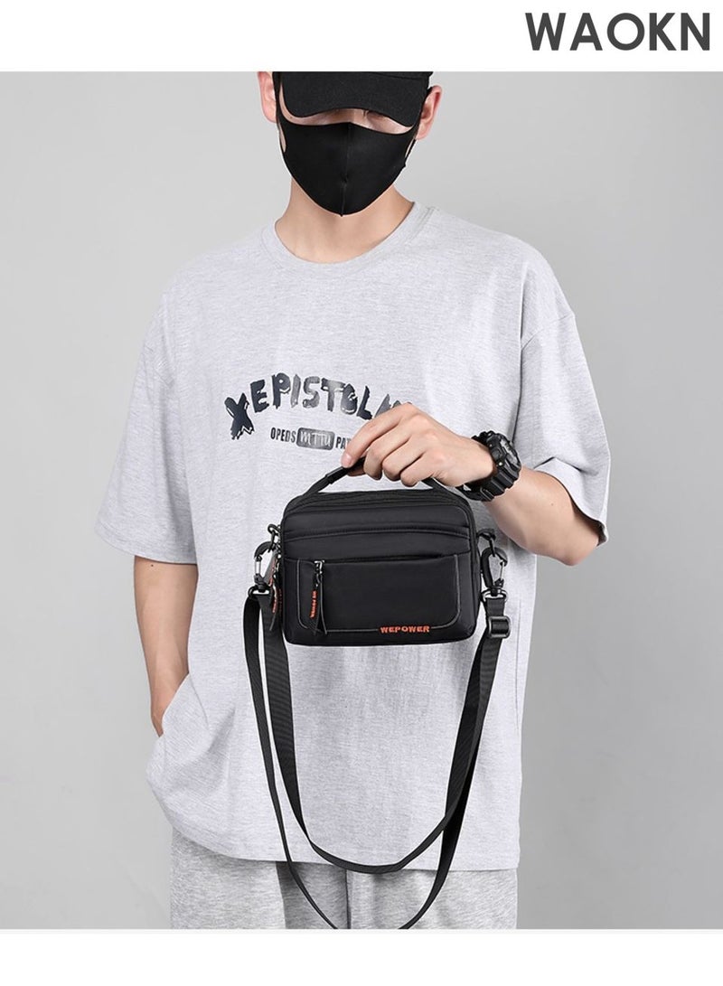 WAOKN Small Messenger Bag Crossbody Bags for Men and Women , Shoulder Bag Sling Bag , Travel Bag for Work Business Satchel Bags Small Carry Bags Purse , waterproof material ，Fashionably Simple ,unisex , (Black) . - Image 2
