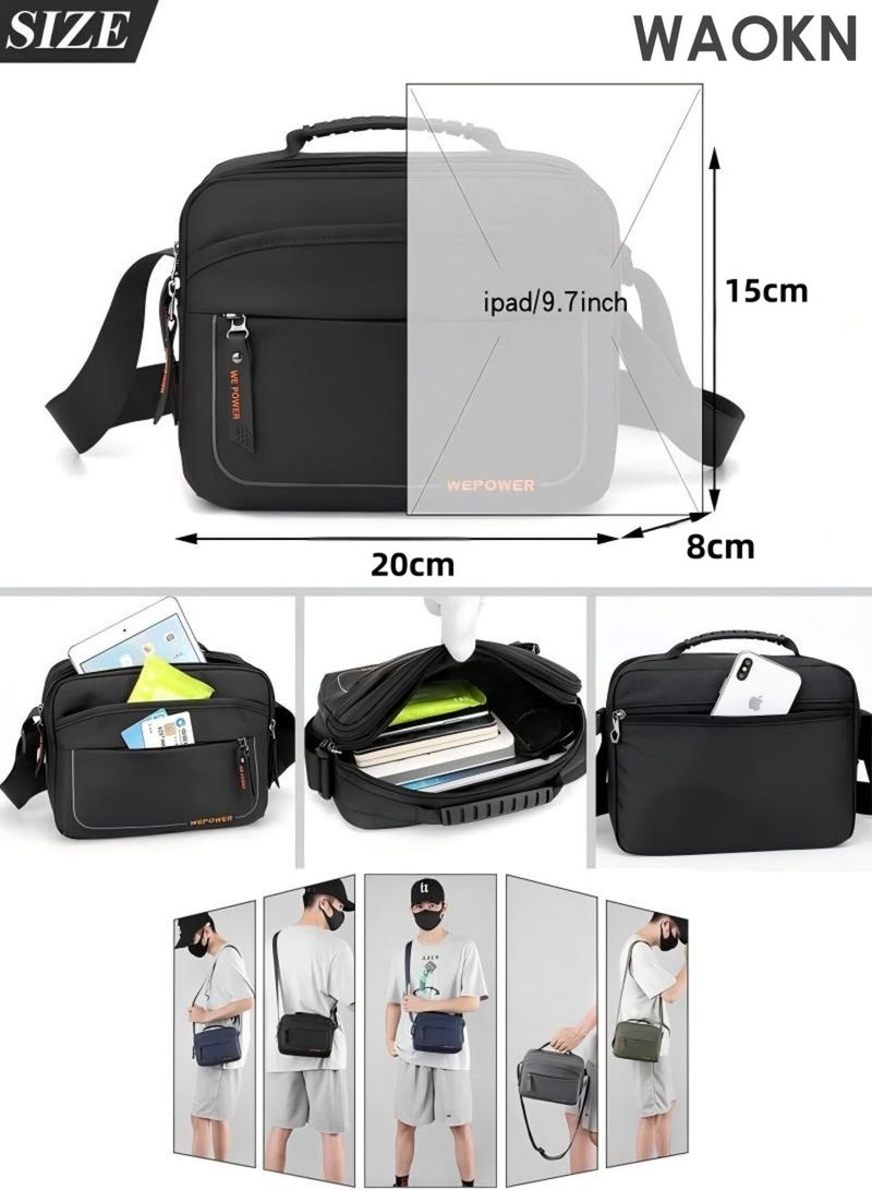 WAOKN Small Messenger Bag Crossbody Bags for Men and Women , Shoulder Bag Sling Bag , Travel Bag for Work Business Satchel Bags Small Carry Bags Purse , waterproof material ，Fashionably Simple ,unisex , (Black) . - Image 5
